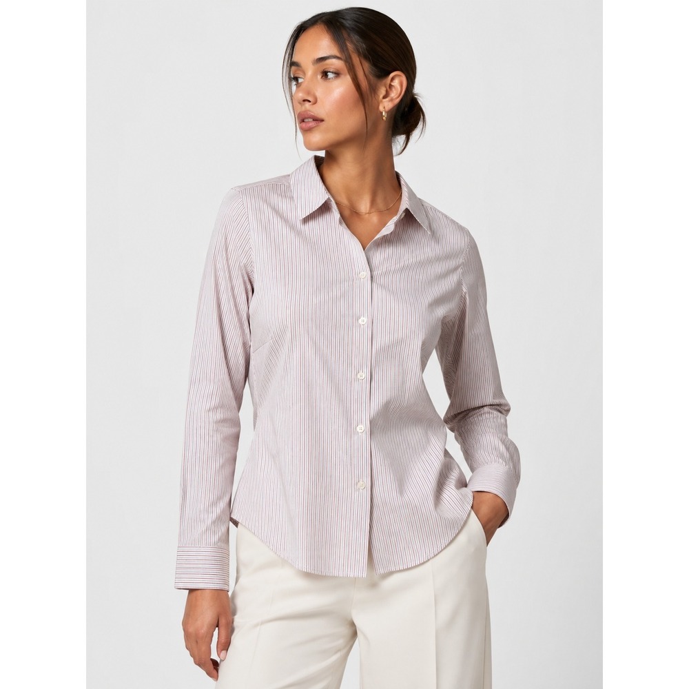 Uniqlo Striped Button Down Shirt Pink Navy White Long Sleeve XS NWOT New
